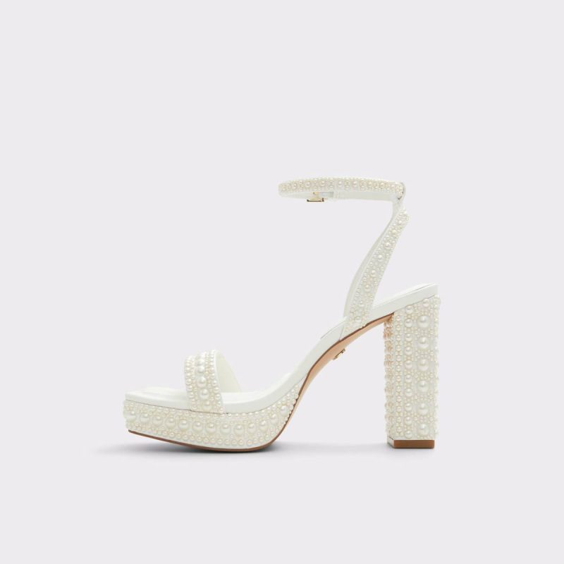 Lulu White Women's Strappy Sandals White Aldo Heels Women - Image 3