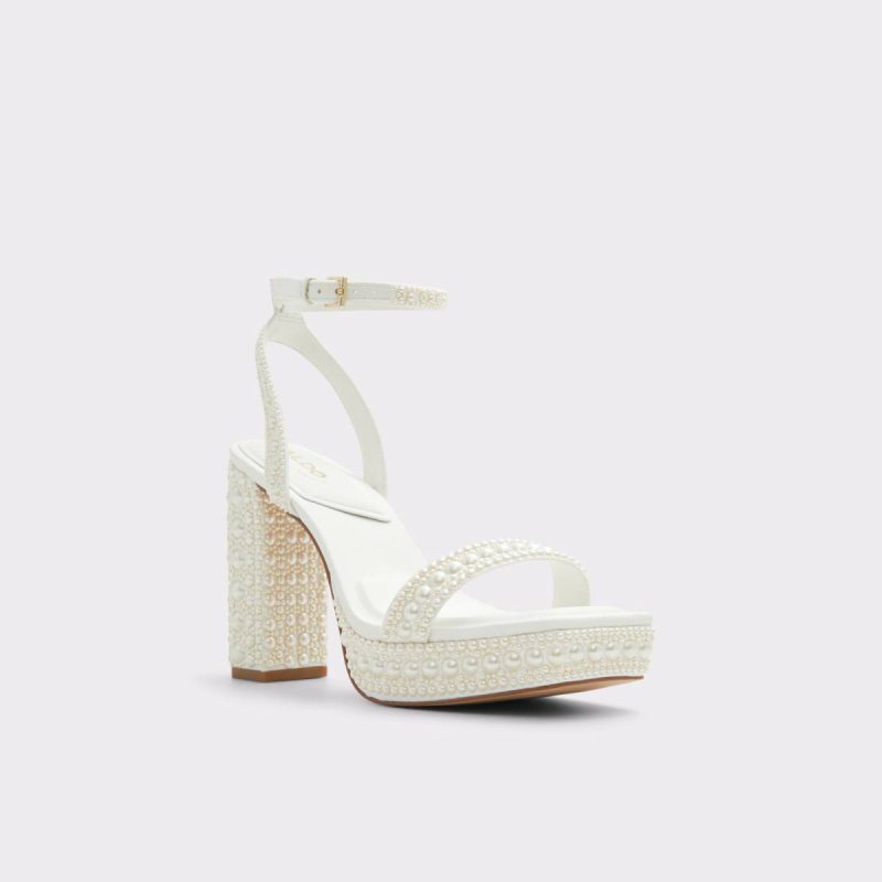 Lulu White Women's Strappy Sandals White Aldo Heels Women - Image 4
