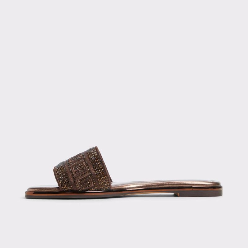 Oceania Dark Brown Women's Flat Sandals Aldo Women Sandals Dark Brown - Image 3
