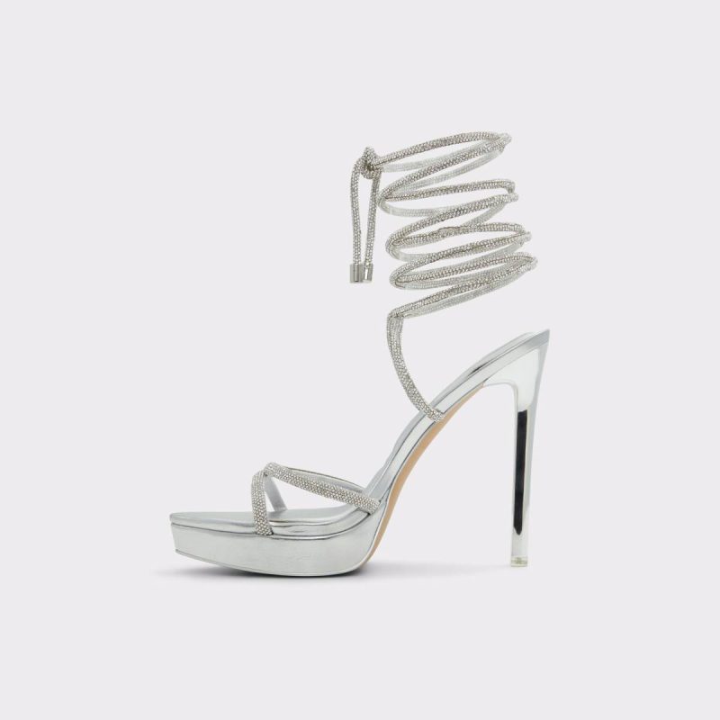 Women Aldo Heels Silver Izabella Silver Women's Strappy Sandals - Image 3