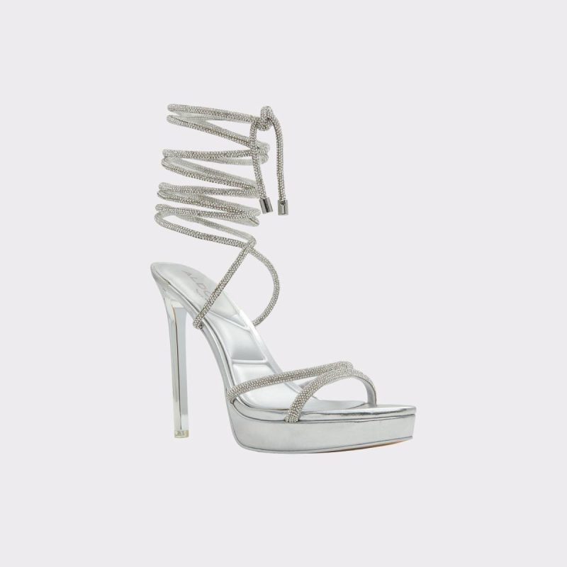 Women Aldo Heels Silver Izabella Silver Women's Strappy Sandals - Image 4