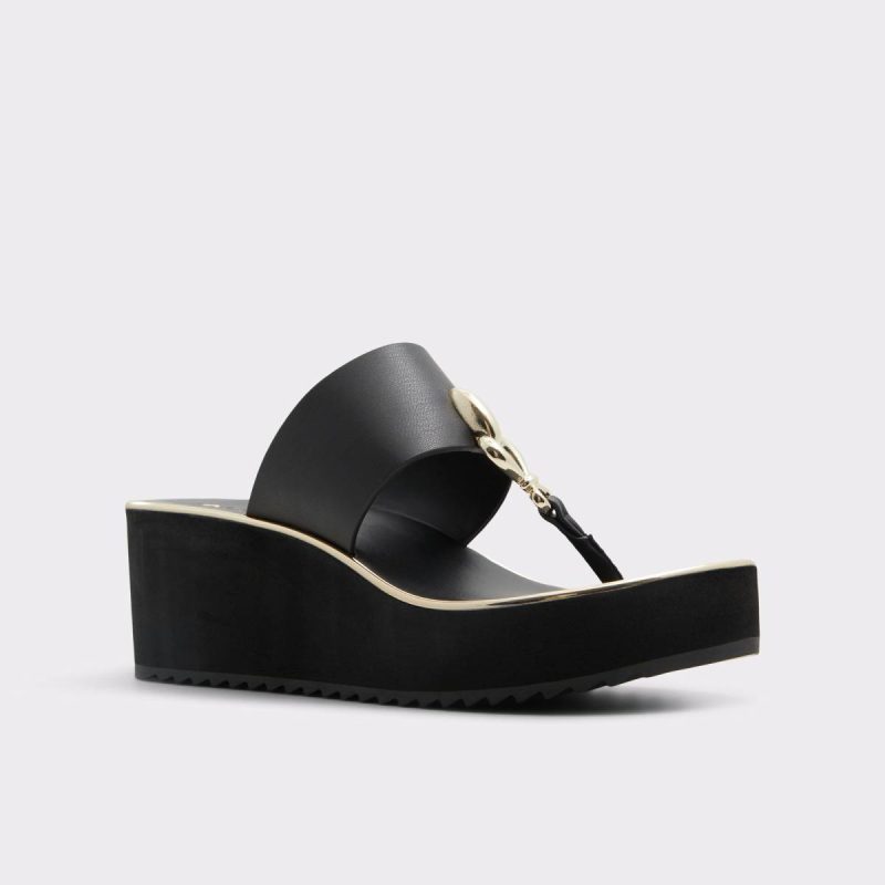 Women Sandals Aldo Black Penelopy Black Women's Wedges - Image 4