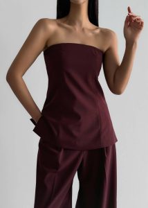 Abbie Strapless Top - Burgundy Women The Frankie Shop Tops Red