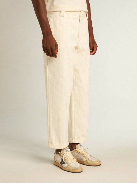 Aged White Cotton Pinstripe Chino Pants Golden Goose Jeans & Pants Men Aged White - Image 2
