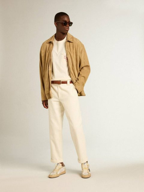 Aged White Cotton Pinstripe Chino Pants Golden Goose Jeans & Pants Men Aged White - Image 3