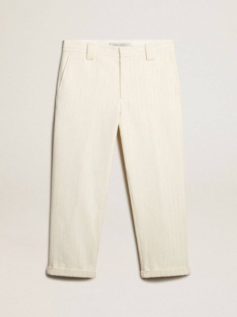Aged White Cotton Pinstripe Chino Pants Golden Goose Jeans & Pants Men Aged White
