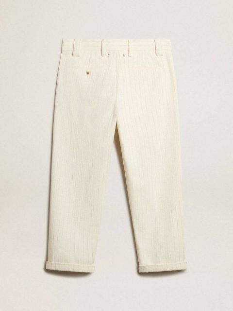 Aged White Cotton Pinstripe Chino Pants Golden Goose Jeans & Pants Men Aged White - Image 5