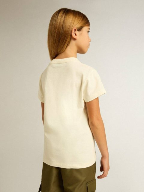 Aged White Golden Goose Topwear Selection (4-12 Years) Girls' Cotton T-Shirt In Worn White With Red Embroidery On The Chest Kids - Image 4