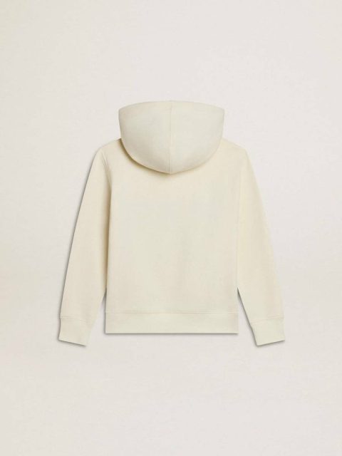 Aged White Golden Goose Topwear Selection (4-12 Years) Hooded Sweatshirt In Worn White With Golden Embroidery On The Front Kids - Image 2