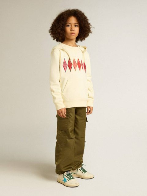 Aged White Golden Goose Topwear Selection (4-12 Years) Hooded Sweatshirt In Worn White With Golden Embroidery On The Front Kids - Image 4