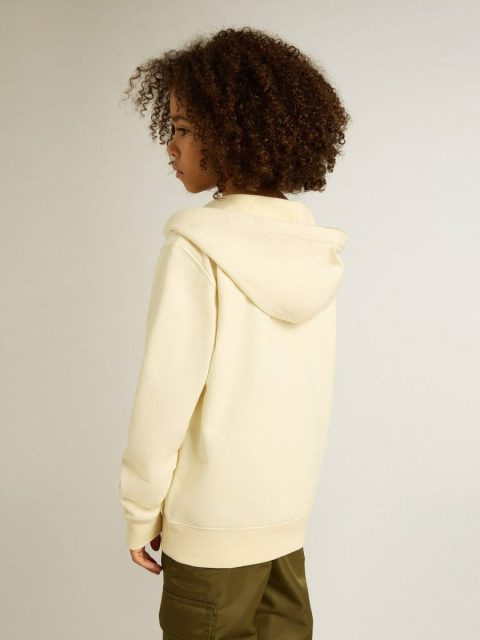 Aged White Golden Goose Topwear Selection (4-12 Years) Hooded Sweatshirt In Worn White With Golden Embroidery On The Front Kids - Image 5
