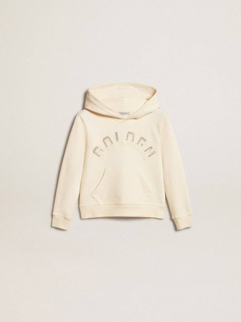 Aged White Hooded Sweatshirt In Aged White With Patches Golden Goose Topwear Selection (4-12 Years) Kids