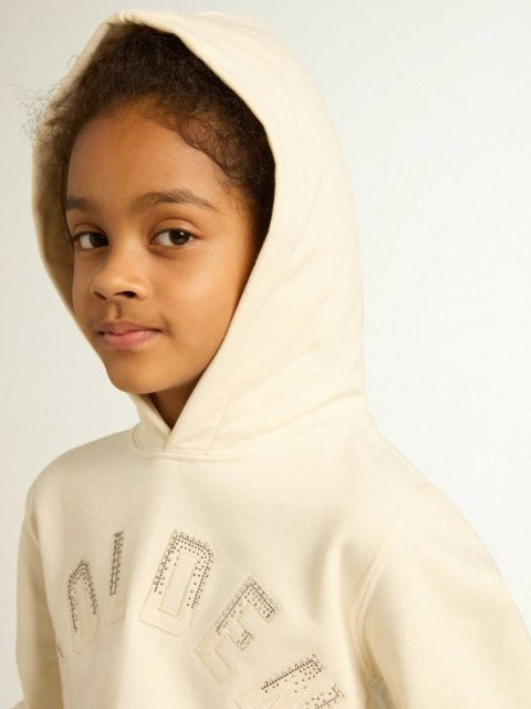 Aged White Hooded Sweatshirt In Aged White With Patches Golden Goose Topwear Selection (4-12 Years) Kids - Image 5
