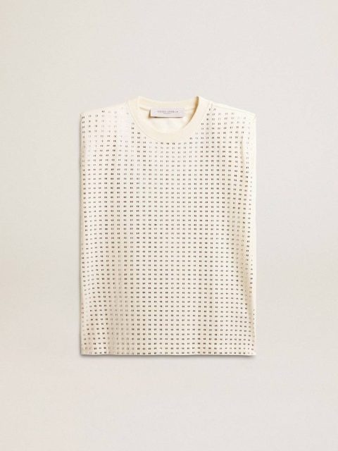 Aged White Sleeveless T-Shirt Embellished With Crystals Aged White Women T-Shirts & Tops Golden Goose