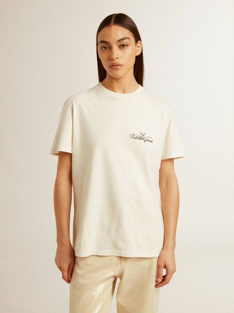 Aged White T-Shirts & Tops Women’s T-Shirt In Aged White With Logo On The Chest Women Golden Goose - Image 2