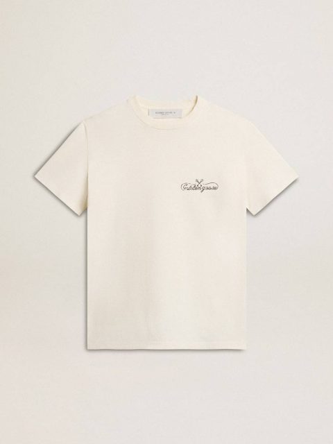 Aged White T-Shirts & Tops Women’s T-Shirt In Aged White With Logo On The Chest Women Golden Goose