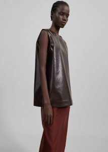 Amaris Crackled Faux Leather Tank Top - Brown Tops The Frankie Shop Brown Women - Image 2