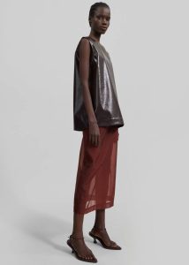 Amaris Crackled Faux Leather Tank Top - Brown Tops The Frankie Shop Brown Women