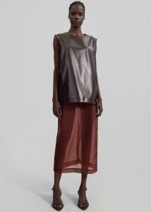 Amaris Crackled Faux Leather Tank Top - Brown Tops The Frankie Shop Brown Women - Image 3