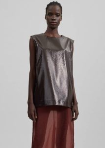Amaris Crackled Faux Leather Tank Top - Brown Tops The Frankie Shop Brown Women - Image 5