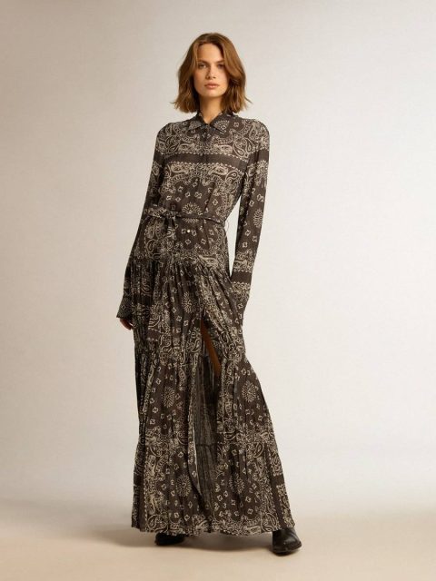 Anthracite Gray Anthracite-Gray Shirt Dress With Paisley Print Women Dresses & Jumpsuits Golden Goose - Image 2