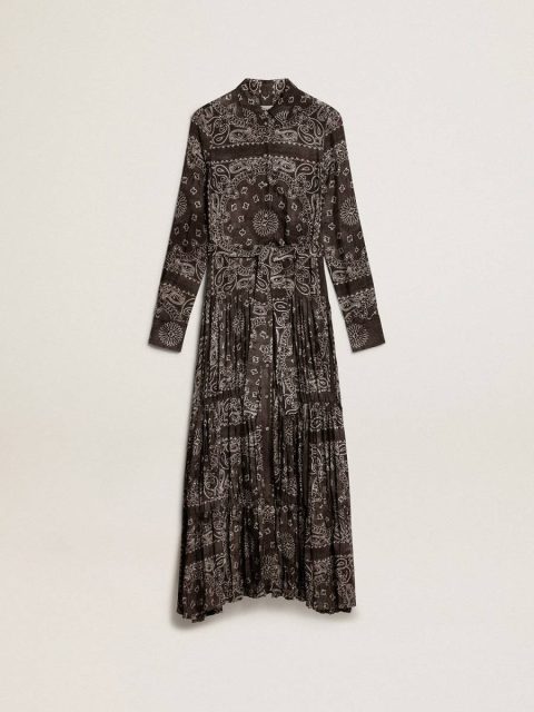 Anthracite Gray Anthracite-Gray Shirt Dress With Paisley Print Women Dresses & Jumpsuits Golden Goose