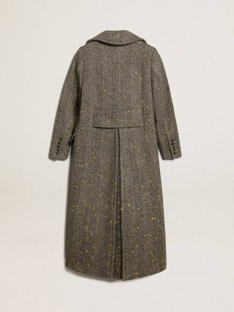 Anthracite Gray Coats & Jackets Women Women's Long Herringbone Coat With Yellow Details Golden Goose - Image 4