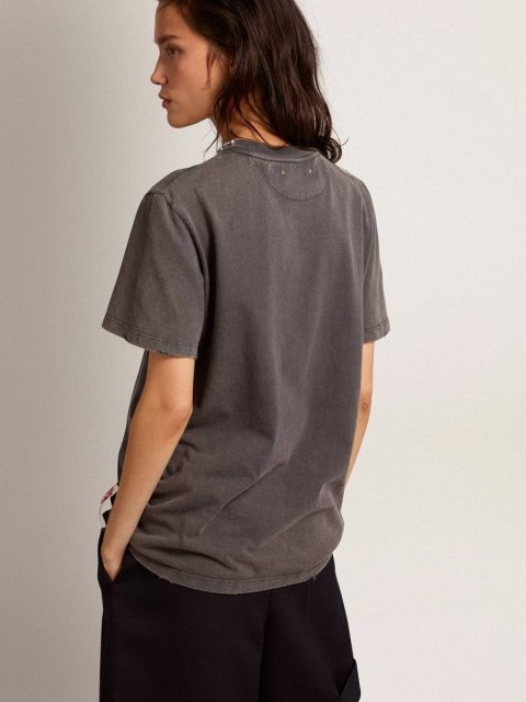 Anthracite Gray Golden Goose T-Shirts & Tops Women Women's Anthracite Gray T-Shirt With Crystals - Image 4