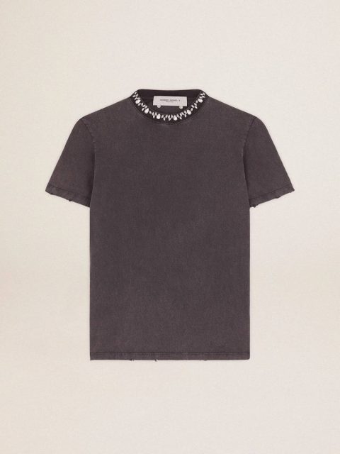 Anthracite Gray Golden Goose T-Shirts & Tops Women Women's Anthracite Gray T-Shirt With Crystals