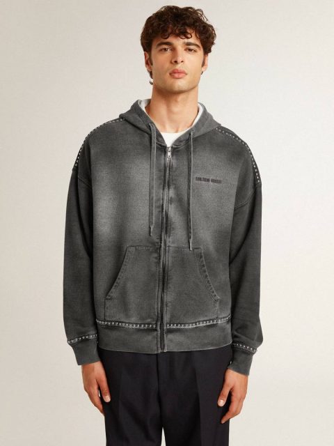 Anthracite Gray Women Sweatshirts Golden Goose Sprayed Effect Anthracite Sweatshirt With Studs - Image 2