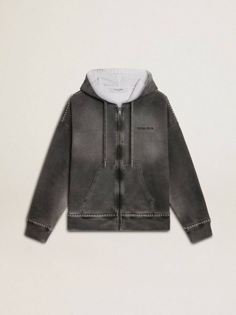Anthracite Gray Women Sweatshirts Golden Goose Sprayed Effect Anthracite Sweatshirt With Studs