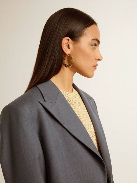 Antique Gold Golden Goose Women Chain Hoop Earrings With Antique Gold Colored Braided Links Jewelry - Image 3