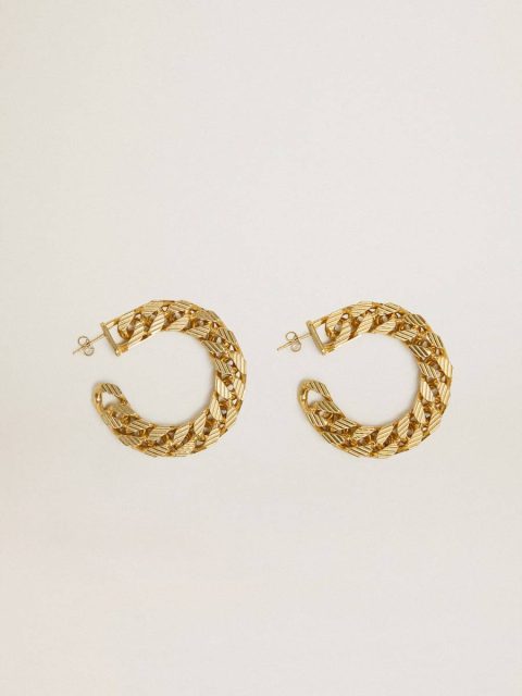 Antique Gold Golden Goose Women Chain Hoop Earrings With Antique Gold Colored Braided Links Jewelry