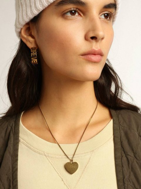 Antique Gold Jewelry Golden Goose Hoop Earrings In Antique Gold Color With Forever For You Lettering Women - Image 3