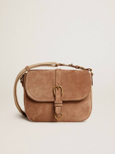 Ash Medium Sally Bag In Ash-Colored Suede With Contrasting Buckle And Shoulder Strap Crossbody Bags Golden Goose Women