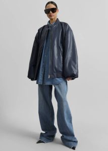 Astra Faux Leather Bomber Jacket - Navy The Frankie Shop Men Outerwear Blue - Image 5