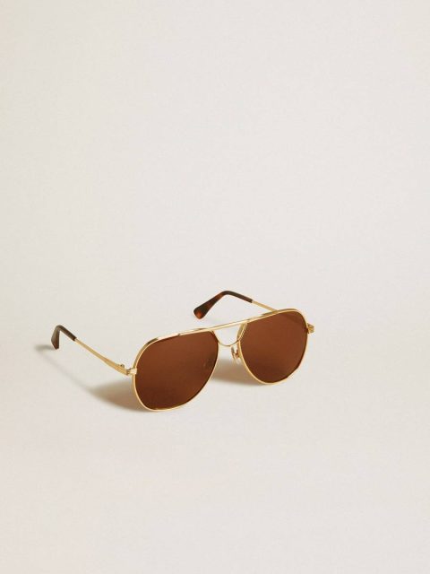 Aviator Style Sunglasses With Gold Frame And Brown Lenses Gold Sunglasses Women Golden Goose