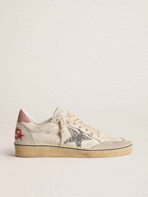 Ball Star Ball Star Ltd With Glitter Star And Pink Suede Heel Tab Golden Goose Women