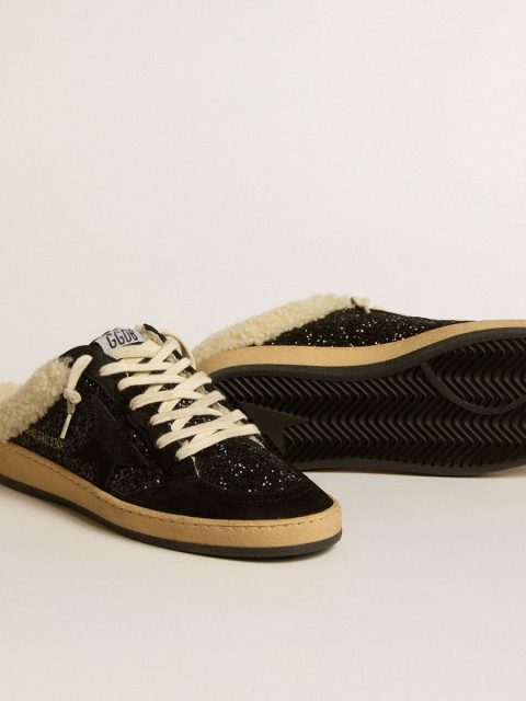 Ball Star Ball Star Sabots In Black Glitter With Black Star And Shearling Lining Women Golden Goose - Image 3