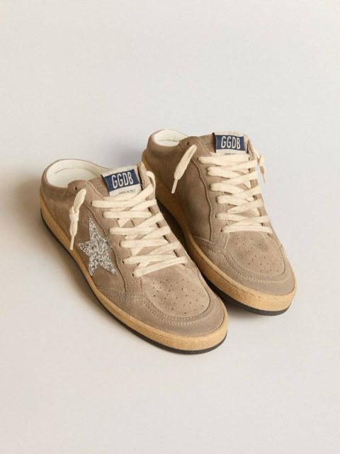 Ball Star Ball Star Sabots In Dove-Gray Suede With Silver Glitter Star Women Golden Goose - Image 2