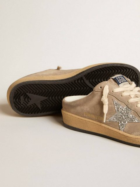 Ball Star Ball Star Sabots In Dove-Gray Suede With Silver Glitter Star Women Golden Goose - Image 3
