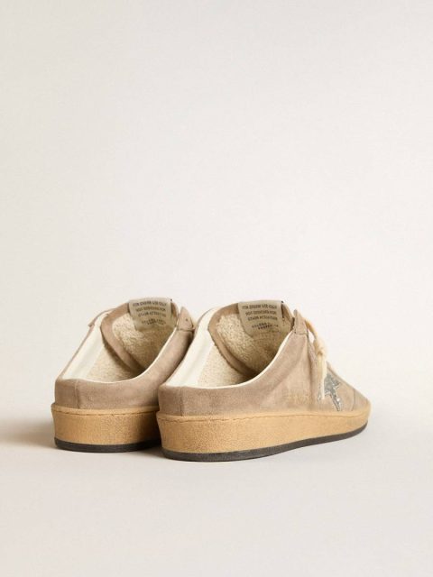 Ball Star Ball Star Sabots In Dove-Gray Suede With Silver Glitter Star Women Golden Goose - Image 4