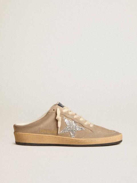 Ball Star Ball Star Sabots In Dove-Gray Suede With Silver Glitter Star Women Golden Goose