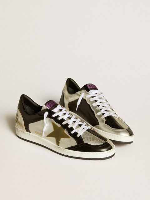 Ball Star Golden Goose Men Men's Ball Star Lab In Silver Leather With Brown Leather Star And Black Heel Tab - Image 2