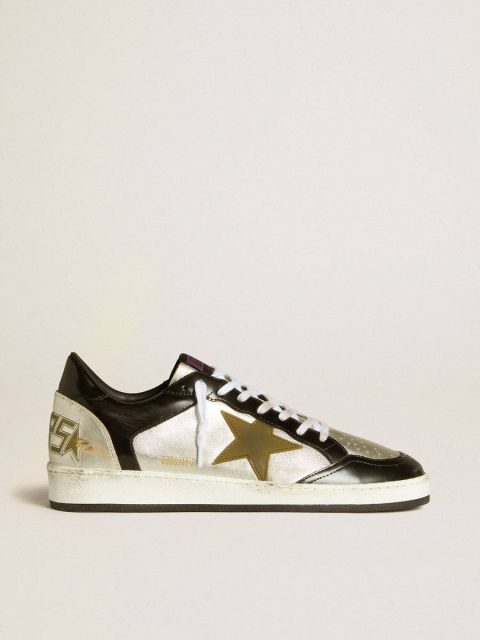 Ball Star Golden Goose Men Men's Ball Star Lab In Silver Leather With Brown Leather Star And Black Heel Tab