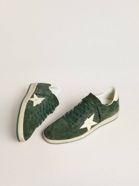 Ball Star Golden Goose Men's Ball Star In Green Suede With White Leather Star And Heel Tab Men - Image 2