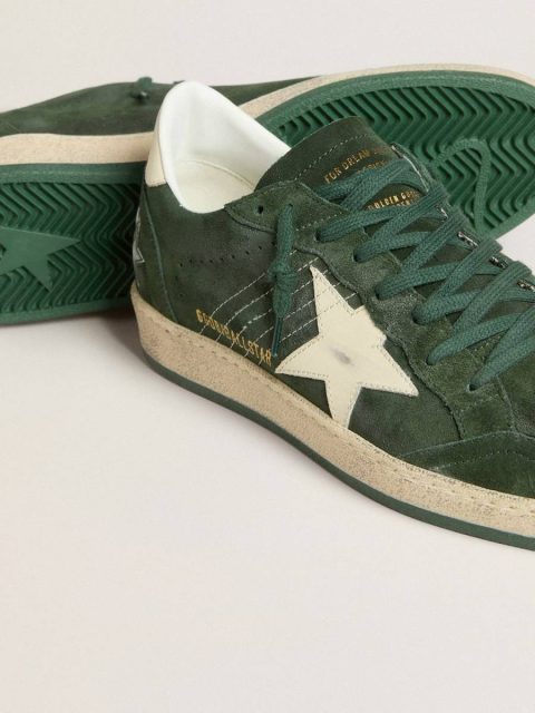 Ball Star Golden Goose Men's Ball Star In Green Suede With White Leather Star And Heel Tab Men - Image 3