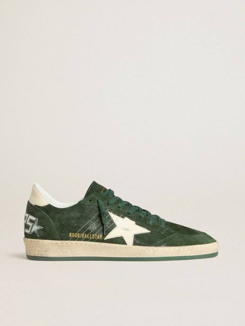 Ball Star Golden Goose Men's Ball Star In Green Suede With White Leather Star And Heel Tab Men