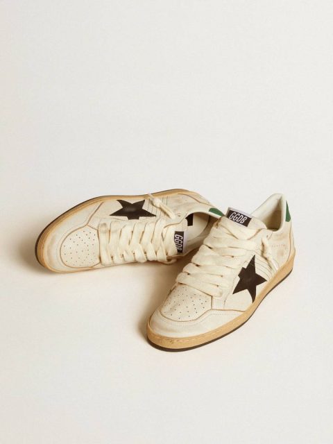 Ball Star Golden Goose Men’s Ball Star With Black Leather Star And Green Leather Heel Tab Men White - Image 2