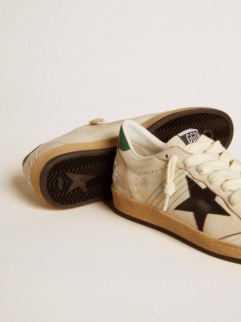 Ball Star Golden Goose Men’s Ball Star With Black Leather Star And Green Leather Heel Tab Men White - Image 4